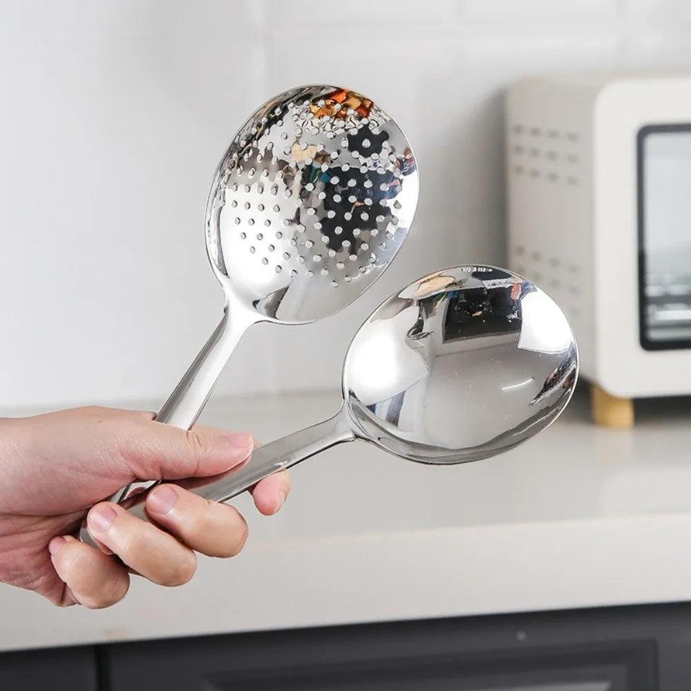 1pc Heavy-Duty Commercial/Home Kitchen Spoons/Large Serving Spoon with Heat-Resistant Short Handle Drain Holes for Easy Cleaning