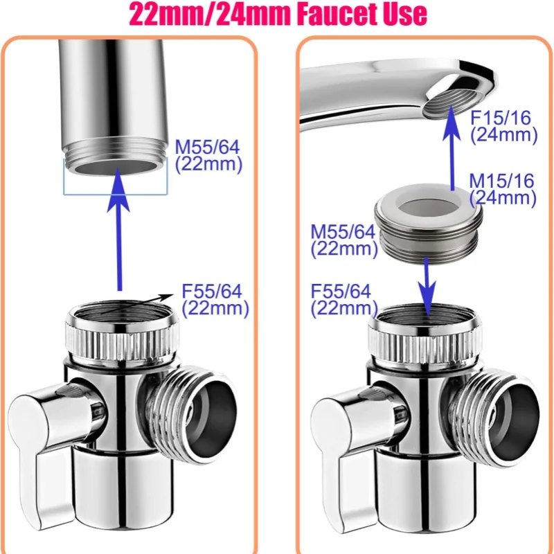 Bidet sprayer kit with 1.5m hose and holder,  with 3-way faucet diverter G1/2 M22-24, for cleaning and personal hygiene
