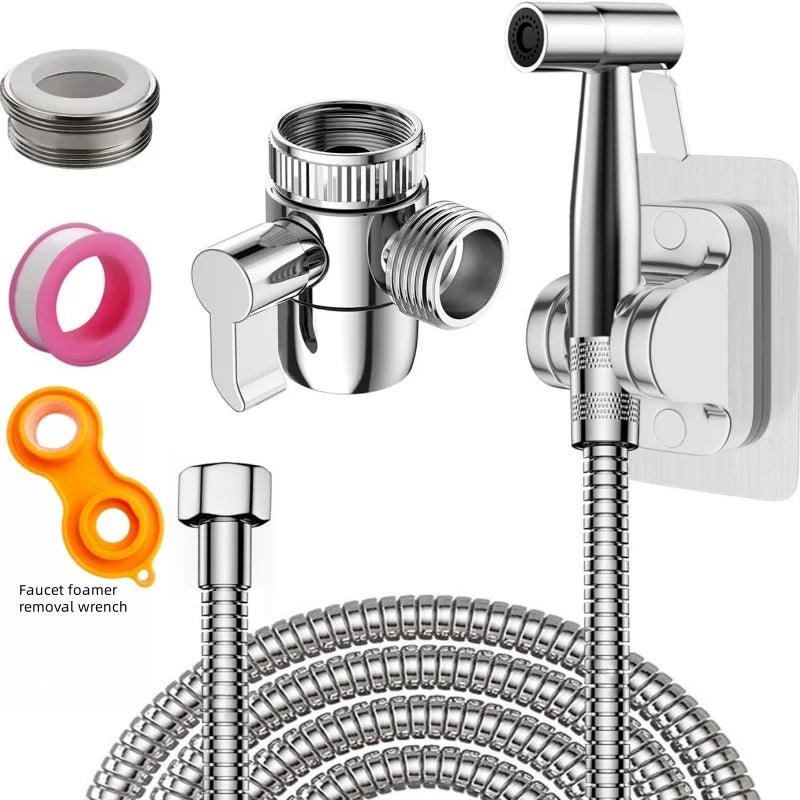 Bidet sprayer kit with 1.5m hose and holder,  with 3-way faucet diverter G1/2 M22-24, for cleaning and personal hygiene